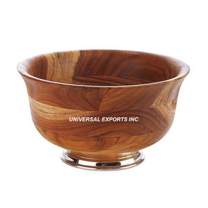 Bol de service en bois fini noyer Bol à salade fait à la main de belle qualité Bol à soupe en bois design de forme ronde - Product Image 4