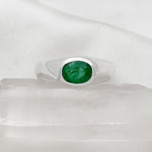 925 Sterling <b>Silver</b> Natural Emerald <b>Ring</b> for Men with 1.30 Carat Oval Green Gemstone Handmade Signet <b>Statement</b> <b>Ring</b> Wholesale - Product Image 4