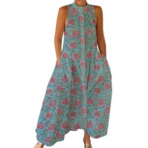 Mono Étnico Estampado Informal para Mujer, Colección de Verano Más Vendida, Ropa de Verano sin Mangas con Estampado de Bloques para Primavera - Product Image 1