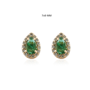 14k <b>Gold</b> Pave Diamond Natural <b>Emerald</b> Gemstone Pear Shaped Minimalist Stud Fine <b>Earrings</b> Jewelry Wholesale - Product Image 1