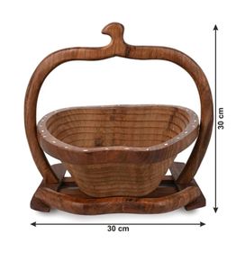 Sheesham wood collapsible <b>basket</b> in apple shape Handcrafted Fruit Snack Vegetable Storage Container for Kitchen Counter - Product Image 6