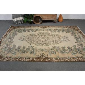 พรมตุรกีวินเทจคลาสสิกสีเบจสีน้ำตาล5.9 x 9.5ft พื้นที่ขนาดใหญ่ขนสัตว์เย็บปะติดปะต่อกันด้วยยางรองสำหรับห้องโถงหรือห้องนอน - Product Image 2