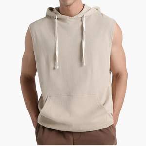 Custom Wholesale <b>Men</b> <b>Gym</b> Training Hooded Tank Top Drawstring Stringer <b>Vest</b> Quick Dry Cropped Fitness WorkoutTank Top - Product Image 1