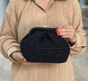 Pochette en crochet raphia noir | Pochette avec métal caché verrouillé | Sac à main naturel tissé en paille - Product Image 1