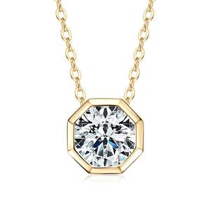 Solitaire Geometric Trendy Octagonal Shape square Bezel <b>Necklace</b> 0.75 Carat Wrapped Round <b>Moissanite</b> Single Diamond Pendants - Product Image 1