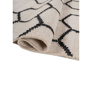 Alfombra Rectangular Geométrica de Lana y Viscosa Tejida a Mano, Color Marfil, para Pasillo o Sala de Estar Juvenil - Modelo ADWV-13009 - Product Image 2