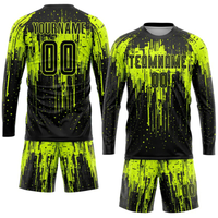 Uniforme de football personnalisé pour hommes |   Kit Cyber-Drip Winter Black Neon Lime pour joueur |   Manches courtes respirantes 100% polyester