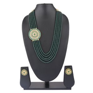 ชุดเครื่องประดับไข่มุกเทียมสไตล์อินเดียสำหรับผู้หญิง,สีเขียว - Product Image 4