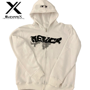 Sweat à capuche thermique en éponge française 100% coton pour hommes, avec logo personnalisé, broderie à fermeture éclair, poudre surdimensionnée pour impression bouffante, sweatsh multicolore - Product Image 4