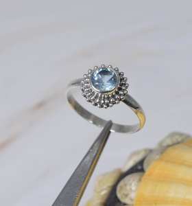 Natural Blue Topaz Faceted Round Shape Carved Gemstone <b>Ring</b> 925 Sterling Silver Party Wear <b>Fashion</b> <b>Rings</b> Women Jewelry in Bulk - Product Image 3
