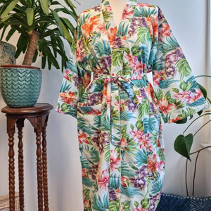 Kimono de verano a mano con estampado de algodón puro | Coverup de playa floral/Mamá de maternidad cómoda - Product Image 1