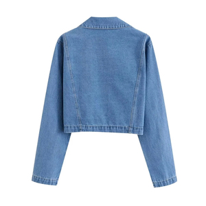 Nueva Blusa Corta Informal de Invierno para Mujer, Estilo Europeo Americano, Ecológica, de Spandex/Algodón, Color Sólido, Tejido Denim - Product Image 3