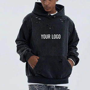 Sudadera con Capucha Oversize de Algodón 100% de 400 GSM, de Alto Gramaje, con Efecto Desgastado, Lavado Ácido, Bordada, Vintage, de Invierno, con Pedrería Completa para Hombre 2026 - Product Image 1