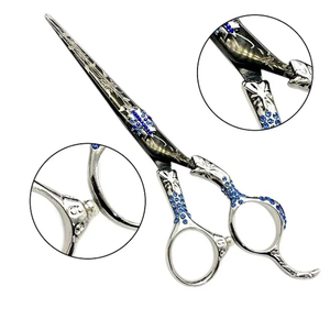 Ciseaux à cheveux professionnels en acier inoxydable, manche fantaisie en forme de dragon, tranchants, repose-doigts fixe, nouvelle finition polie, pour droitiers - Product Image 2