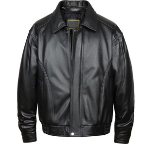 Chaquetas de los hombres por encargo al por mayor de cuero liso combinado de cuero de vaca 100% chaqueta de cuero genuino para los hombres DDP envío - Product Image 1