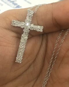JEWELSPAARK 1.07 Ct Round Baguette Natural White Diamond Christian <b>Cross</b> Pendant Necklace 925 Sterling Silver Religious - Product Image 4
