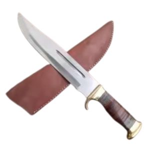 Cuchillo Bowie de caza de acero inoxidable hecho a mano personalizado con mango de madera de colores y Funda de cuero de Knives Maker. - Product Image 1