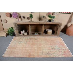 Tapis Vintage Turc Grand 3.2 X 6.4ft Orange Beige Laine Latex Support Motif Abstrait Forme Rectangulaire pour Couloir Tapis de Chambre - Product Image 1