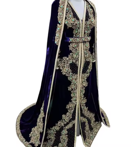 Caftan royal marocain de qualité supérieure brodé à la main Vintage a-ligne robe en satin pierre travail satin de luxe pour les mariages fêtes - Product Image 1