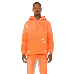 Personalizado OEM algodón estampado corte crudo dobladillo borde Sudadera con capucha pantalón para hombres chándal apilado acampanado para hombres dos piezas Jogger conjunto - Product Image 1