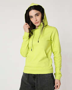 Pull à capuche en polaire vert lime pour femme, manches longues, doux, chaud, poche kangourou sur le devant, logo personnalisé, décontracté, respirant, hiver - Product Image 1