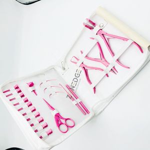 Kit d'outils d'extension de cheveux Pince d'extension de cheveux en acier inoxydable avec étui blanc couleur rose - Product Image 3