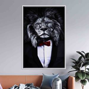 Impresión en Lienzo de León en Traje: Arte Mural de Elegancia Salvaje para Decoración Moderna de Cuarto de Hombre, Lienzo con Marco Blanco - Product Image 1