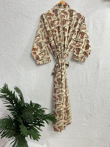 ชุดคลุมยาวถึงพื้นสำหรับผู้หญิงทำจากผ้าฝ้ายทำมือชุดนอนพิมพ์ลายชุดกิโมโนสำหรับฤดูร้อนซักได้ชุดเพื่อนเจ้าสาวแบบลำลอง - Product Image 5