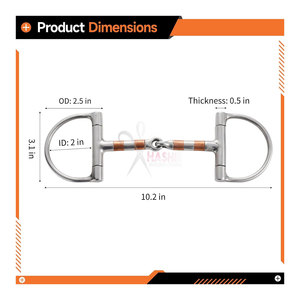 บิตม้าแบบ D-Ring สแตนเลส พร้อมลูกกลิ้งทองแดง ข้อต่อกลางแบบยืดหยุ่น สำหรับฝึกควบคุมการขี่ม้าแบบตะวันตก-HASHIR - Product Image 5