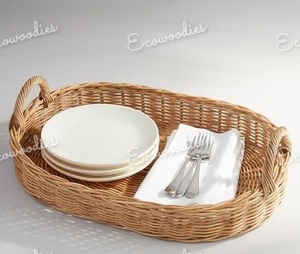 Bandejas de almacenamiento de vajilla de bambú individuales de tamaño personalizado con patrón cesta de ratán tejida plegable para servir en la sala de estar - Product Image 4