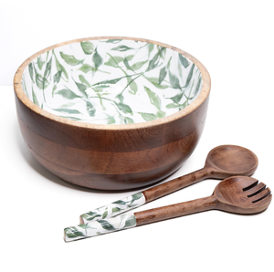 Ensaladera de madera impresa Venta caliente Ensaladera de madera Multicolor Esmalte de madera Impreso Cuchara y tazón Set Tasa más baja - Product Image 3