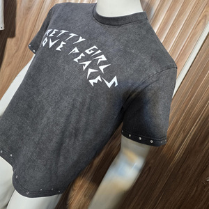 OEM Custom Screen Printed Oversize <b>Acid</b> Wash T Shirt Rhinestone Men's Vintage Washed 100% Cotton <b>Drop</b> Shoulder T Shirt - Product Image 3