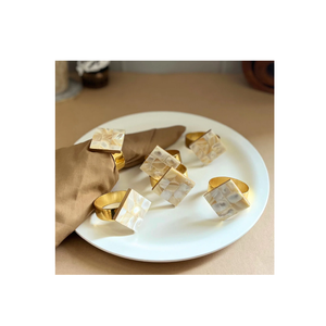 Anillos para Servilletas de Nácar con Incrustaciones de Latón, Porta Servilletas de Estilo Clásico con Diseño Redondo, Ecológicos para Fiestas - Product Image 1