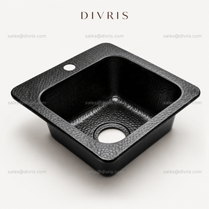 DIVRIS Évier simple en cuivre martelé fait main, à poser sur comptoir, à un trou, carré, finition polie moderne, pour cuisine et salle de bain, 12x12" NC-2007 - Product Image 2