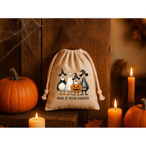 Halloween Trick Treat Cotton <b>Drawstring</b> <b>Pouches</b> Embroidery Logo for Use Bracelets Clothing Watches Crafts Promotions Screen - Product Image 1