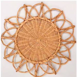 Best Seller High Quality Handcrafted Rattan Charger Plates Flower Fringe Rattan <b>Placemats</b> from Vietnam <b>Wicker</b> Crafts - Product Image 1