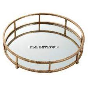 Gorgeous Designer Fancy Unique Look Round Shape Metal & Mirror Made <b>Tray</b> Hotel and Restaurants Table Centerpiece & Decoration - Product Image 2