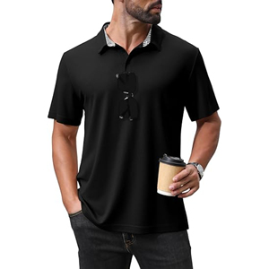 Polo à manches courtes pour hommes, motif solide, col classique avec fermeture à bouton, logo personnalisé décontracté d'affaires pour le bureau - Product Image 2