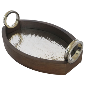 Bandeja DE SERVICIO DE MADERA rectangular moderna con mango de metal Base antideslizante Bandeja decorativa Bandeja de madera con logotipo personalizado - Product Image 2