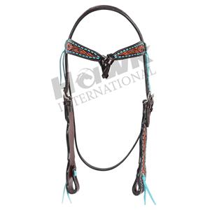 Offre Spéciale de qualité supérieure cuir de cheval Western Headstall Tack Set meilleur prix sculpture Buck Stitch équestre Tack produits - Product Image 1