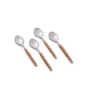 Juego de cubiertos de comedor de lujo con mango de ratán Cubiertos de metal de acero inoxidable pulido para uso doméstico y de fiesta - Product Image 6