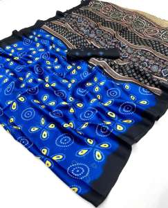 Floral Satin Georgette Sarees Ajrakh and Digital Print for All Occasions with 10 Available Colours and Ethnic <b>Bandanas</b> - Product Image 5