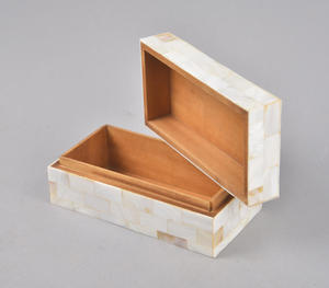Caja de Joyería de Madera Rectangular con Incrustaciones de Nácar Blanco Hecha a Mano, Organizador de Almacenamiento con Patrón de Ladrillo Iridiscente - Product Image 4