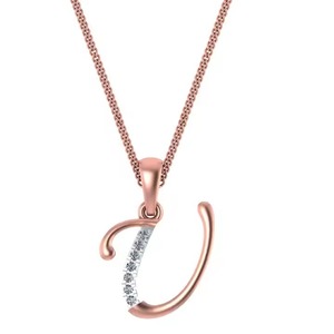 Collar con Colgante de Letra J en Plata de Ley 925 con Moissanita en Oro Rosa, Color D VVS, Amuleto Inicial de Lujo Personalizado con Letra del Alfabeto - Product Image 1