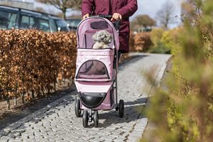 Cochecito plegable de tres ruedas para mascotas, con cabina grande, dosel ajustable, malla transpirable y cesta de almacenamiento, 1 unidad - Product Image 3