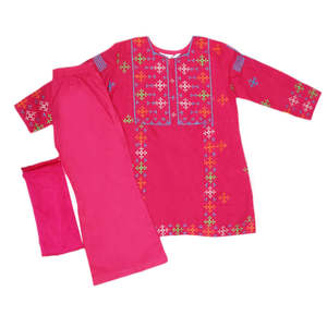 ชุดผ้าฝ้ายปักลายสำหรับเด็กผู้หญิง 3 ชิ้น - สีชมพู - Product Image 4