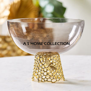 ชามแก้วสไตล์อุตสาหกรรมที่มีดีไซน์แบบเจาะรูอุปกรณ์รับประทานอาหารฐานทองเหลืองภาชนะบรรจุอาหาร - Product Image 1