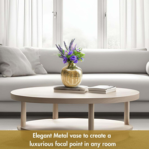 Vase en métal doré martelé fabriqué à la main pièce décorative intérieure de maison de luxe élégante pour les mariages halls d'hôtel-disponible - Product Image 3