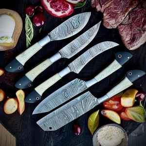 Juego de Cuchillos de Chef Profesionales Hechos a Mano de Acero de Damasco con Mango de Hueso para Uso en Restaurantes, Incluye Bolsa de Cuero, Cuchillos para Cortar Carne - Product Image 6