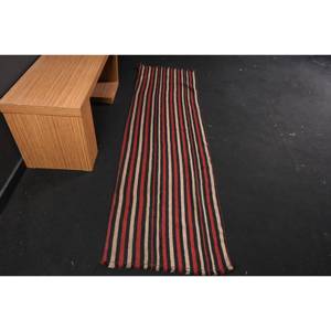 Tapis Moderne en Laine Rouge Noir 2.1X7.7 pieds Fait à la Main Grande Surface Zone Turque Motif Abstrait Rectangulaire Couloir Design 10mm Latex - Product Image 1